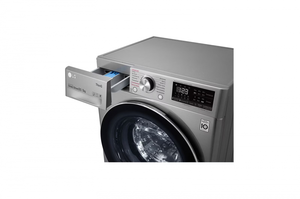 LG AI DD sunʼiy intellektli kir yuvish mashinasi, 8,5 kg, Kir yuvish va quritish, TurboWash59, ThinQ