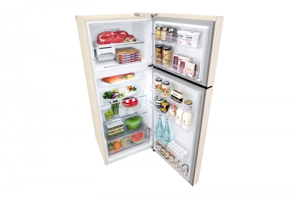 Hajm 395 l | Yuqori muzlatgich kamerali LG sovutgich | Qaymoq rang | DoorCooling+™ | HygieneFresh+™ | Smart Inverter Compressor