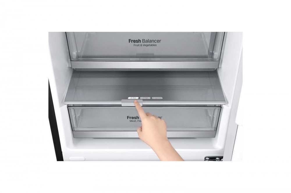 Hajm 384 l | Pastki muzlatgich kamerali LG sovutgich | Qora | DoorCooling⁺™ | Linear Inverter Compressor