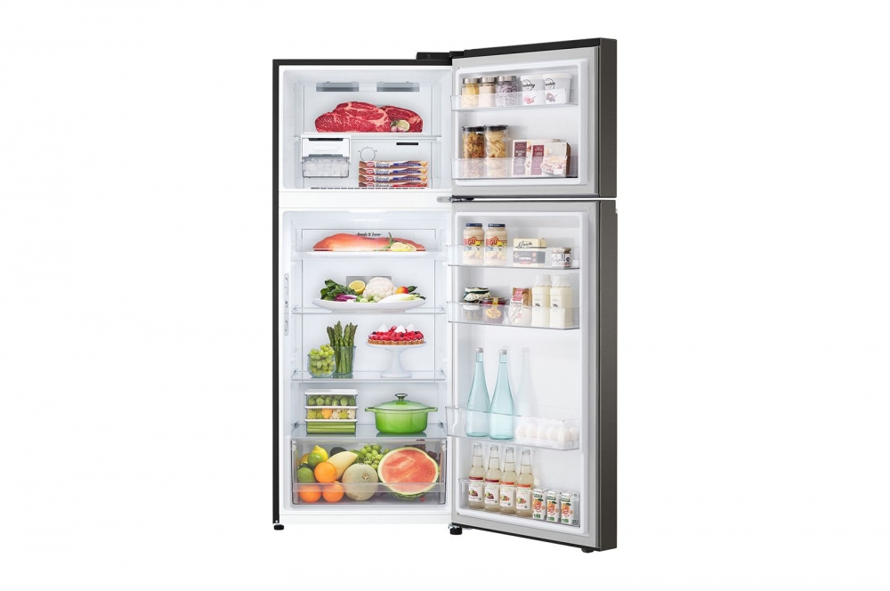 Hajm 395 l | Yuqori muzlatgich kamerali LG sovutgich | Qora | DoorCooling+™ | HygieneFresh+™ | Smart Inverter Compressor