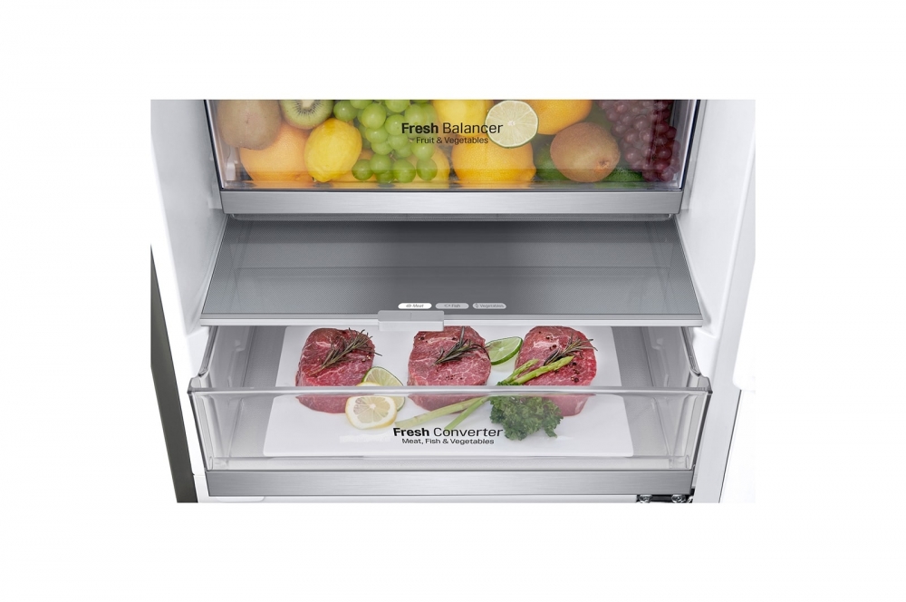 Hajm 384 l | Pastki muzlatgich kamerali LG sovutgich | Kulrang | DoorCooling⁺™ | Linear Inverter Compressor