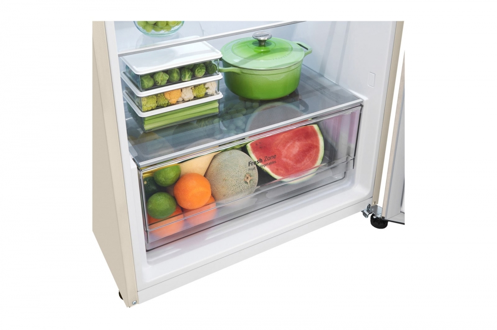 Hajm 395 l | Yuqori muzlatgich kamerali LG sovutgich | Qaymoq rang | DoorCooling+™ | HygieneFresh+™ | Smart Inverter Compressor
