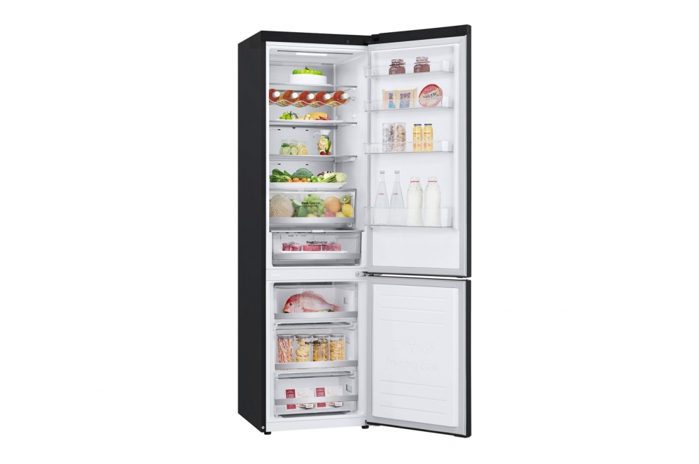 Hajm 384 l | Pastki muzlatgich kamerali LG sovutgich | Qora | DoorCooling⁺™ | Linear Inverter Compressor