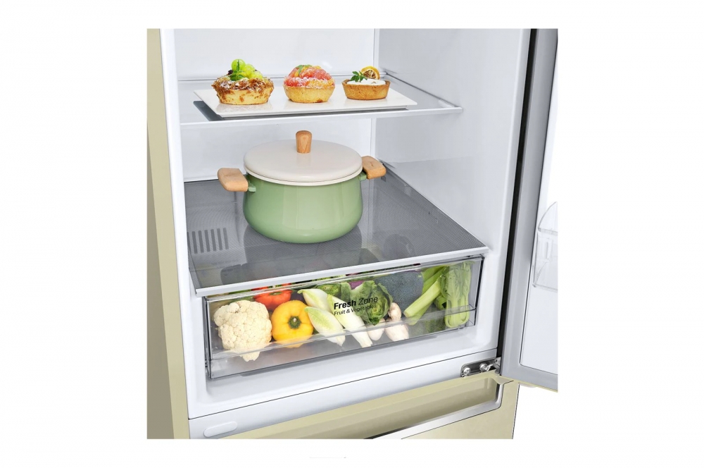 Hajm 341 l | Pastki muzlatgich kamerali LG sovutgich | Qaymoq rang | DoorCooling+™ | Smart Inverter Compressor