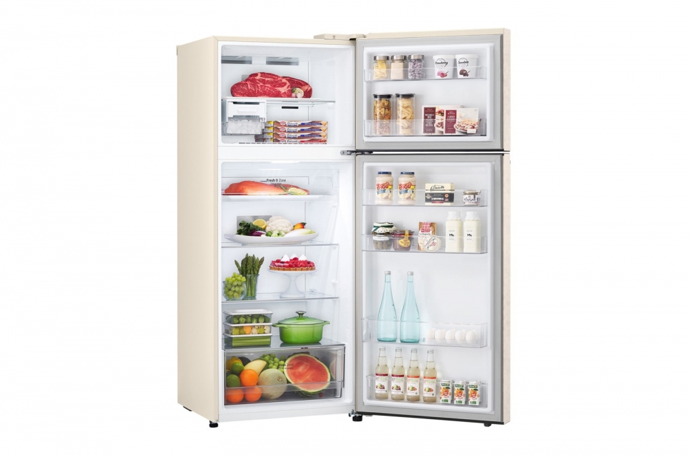 Hajm 395 l | Yuqori muzlatgich kamerali LG sovutgich | Qaymoq rang | DoorCooling+™ | HygieneFresh+™ | Smart Inverter Compressor
