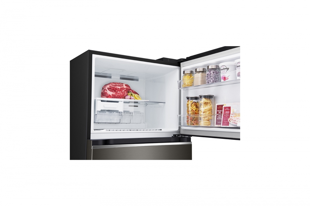 Hajm 395 l | Yuqori muzlatgich kamerali LG sovutgich | Qora | DoorCooling+™ | HygieneFresh+™ | Smart Inverter Compressor