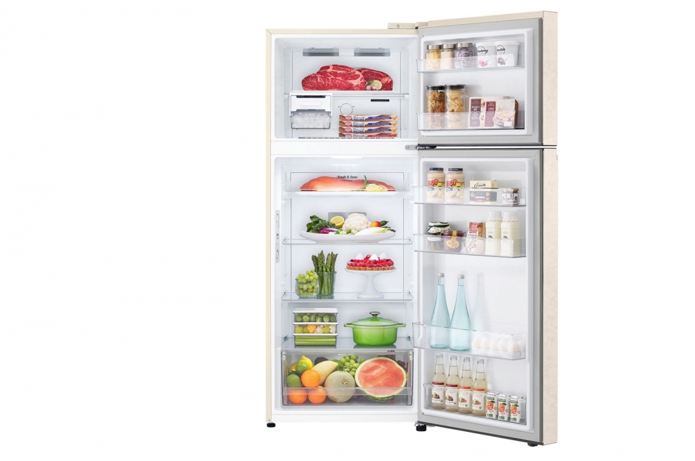 Hajm 395 l | Yuqori muzlatgich kamerali LG sovutgich | Qaymoq rang | DoorCooling+™ | HygieneFresh+™ | Smart Inverter Compressor
