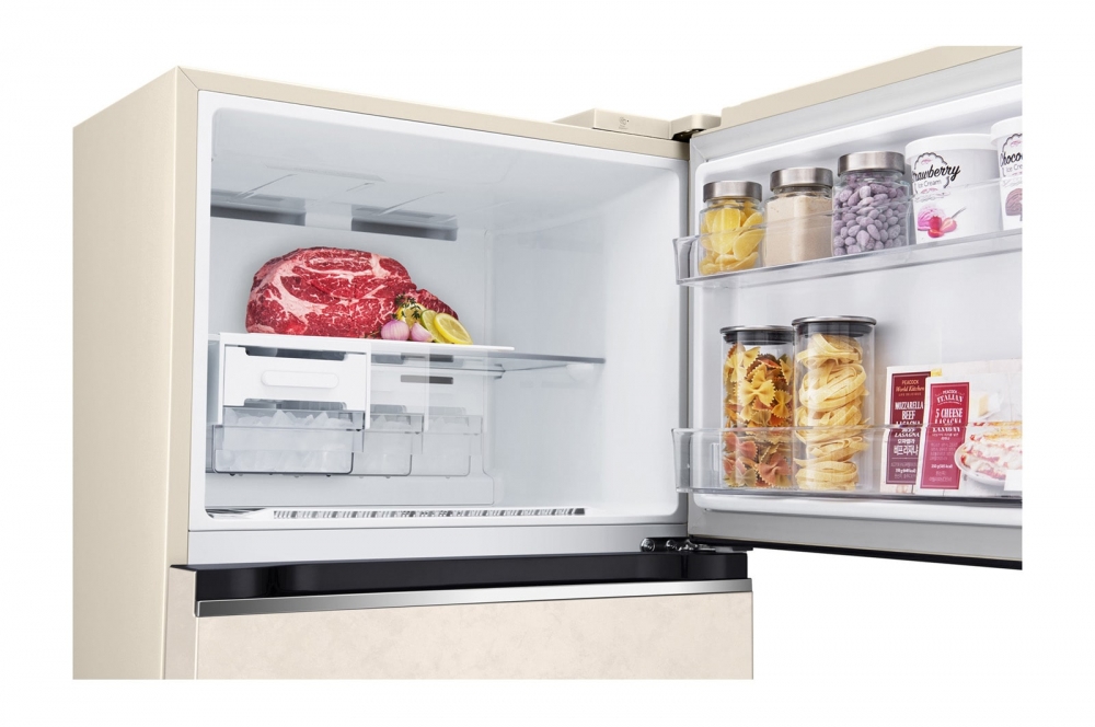 Hajm 395 l | Yuqori muzlatgich kamerali LG sovutgich | Qaymoq rang | DoorCooling+™ | HygieneFresh+™ | Smart Inverter Compressor
