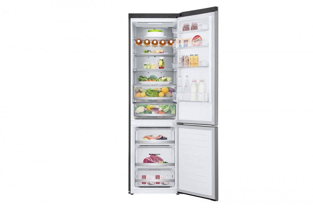 Hajm 384 l | Pastki muzlatgich kamerali LG sovutgich | Kulrang | DoorCooling⁺™ | Linear Inverter Compressor