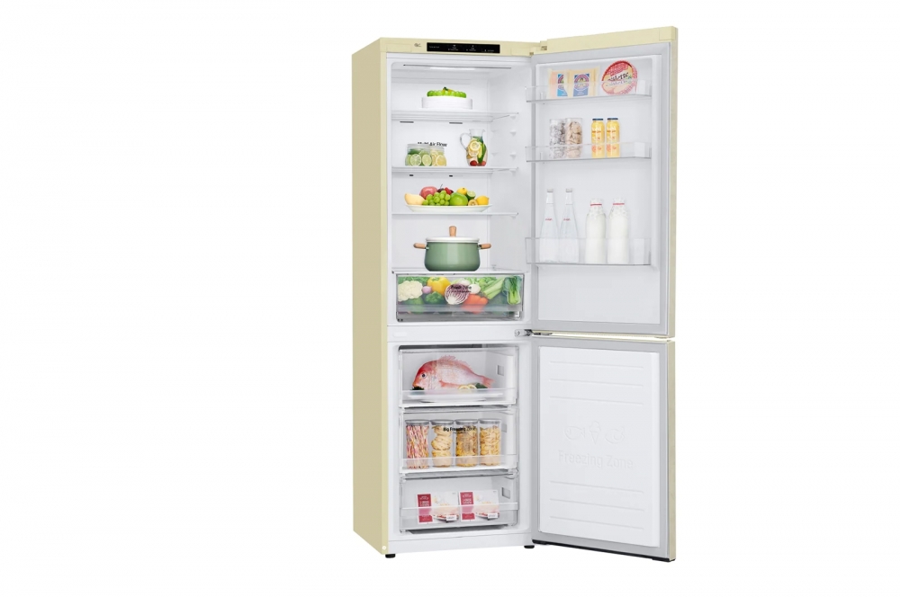 Hajm 341 l | Pastki muzlatgich kamerali LG sovutgich | Qaymoq rang | DoorCooling+™ | Smart Inverter Compressor