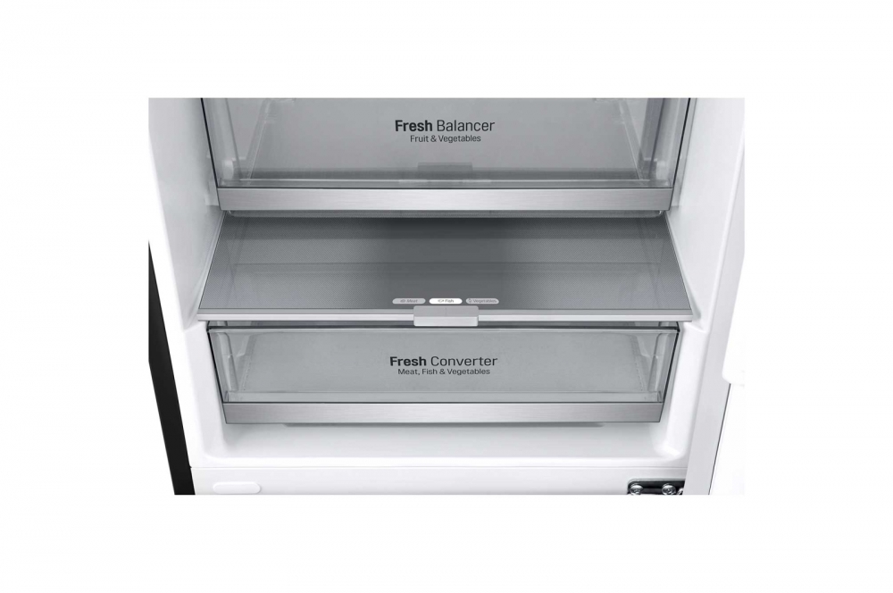 Hajm 384 l | Pastki muzlatgich kamerali LG sovutgich | Qora | DoorCooling⁺™ | Linear Inverter Compressor