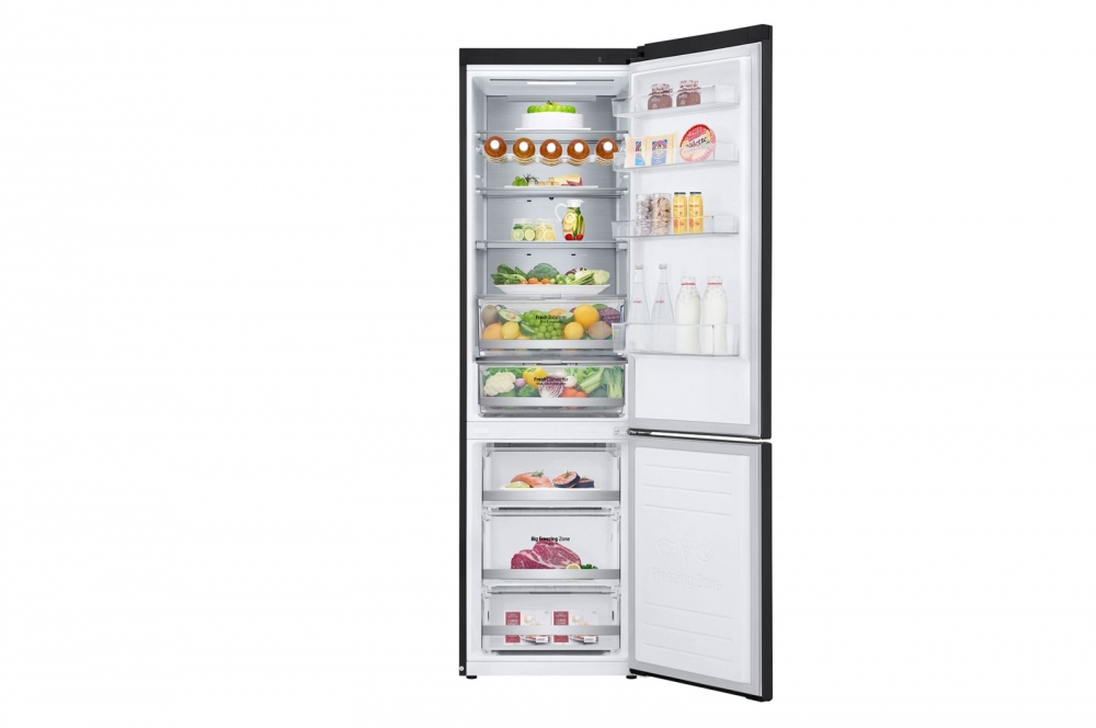Hajm 384 l | Pastki muzlatgich kamerali LG sovutgich | Qora | DoorCooling⁺™ | Linear Inverter Compressor