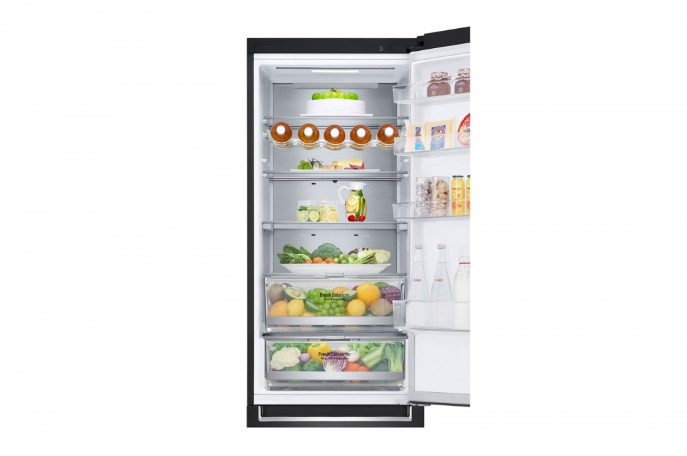 Hajm 384 l | Pastki muzlatgich kamerali LG sovutgich | Qora | DoorCooling⁺™ | Linear Inverter Compressor