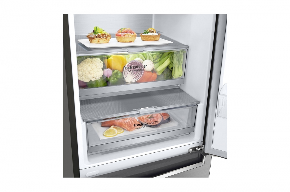 Hajm 384 l | Pastki muzlatgich kamerali LG sovutgich | Kulrang | DoorCooling⁺™ | Linear Inverter Compressor