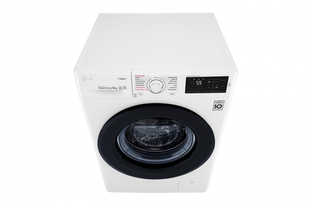 Old tomondan kir solinuvchi LG kir yuvish mashinasi, 9 kg. Steam bugʻi bilan yuvish, gʻamxoʻrlikning 6 harakati
