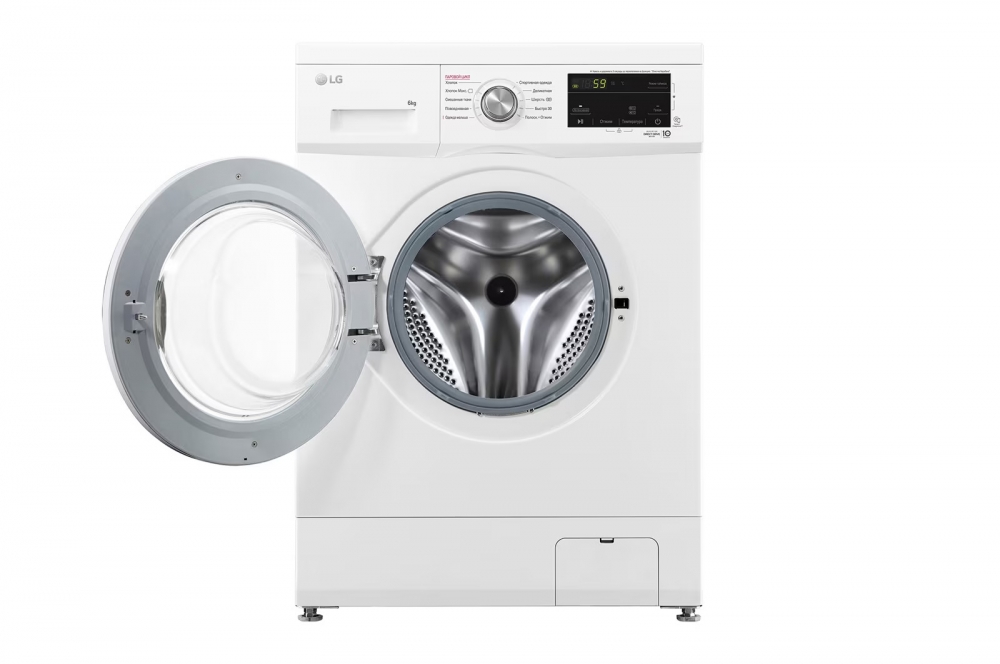 Bevosita uzatmali LG kir yuvish mashinasi, 6 kg, 6 ta avaylab yuvish harakat, Steam™ bug’ bilan yuvish funksiyasi